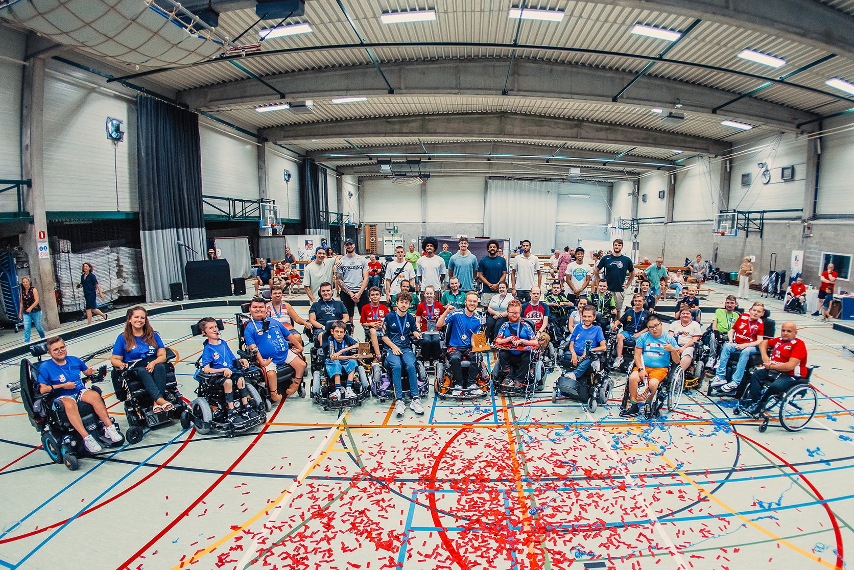 It's a group picture taken on the 2V2 CUP 2023 with all players and referees